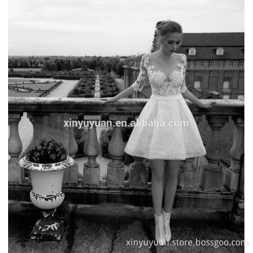 robe de mariage 2016 Lace short wedding dress half sleeve sexy see through wedding paty wedding dress DM-067 vestido de noiva